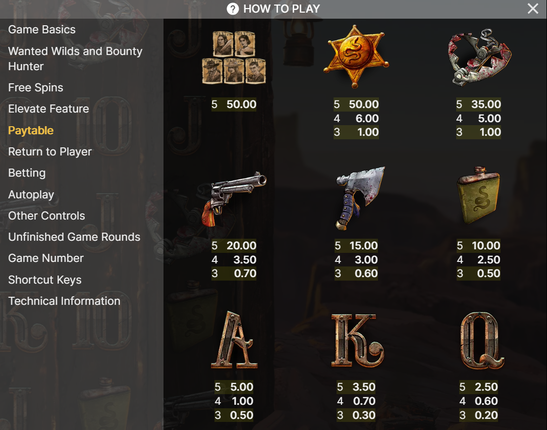 Таблица выплат Dead or Alive 3: Wanted